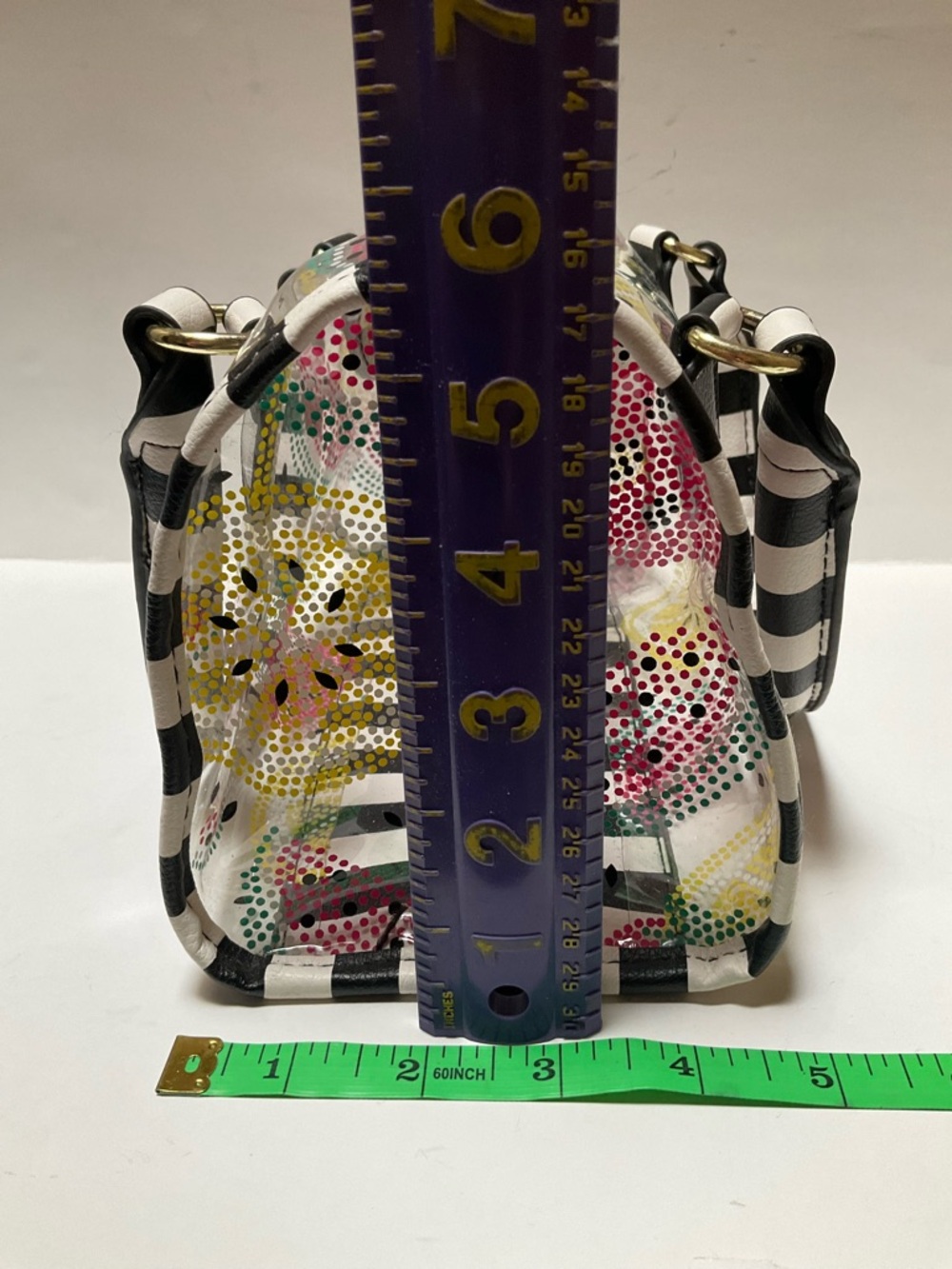 LUV Betsey transparent handbag watermelon black & white Stripes Summer Clear - Picture 6 of 9